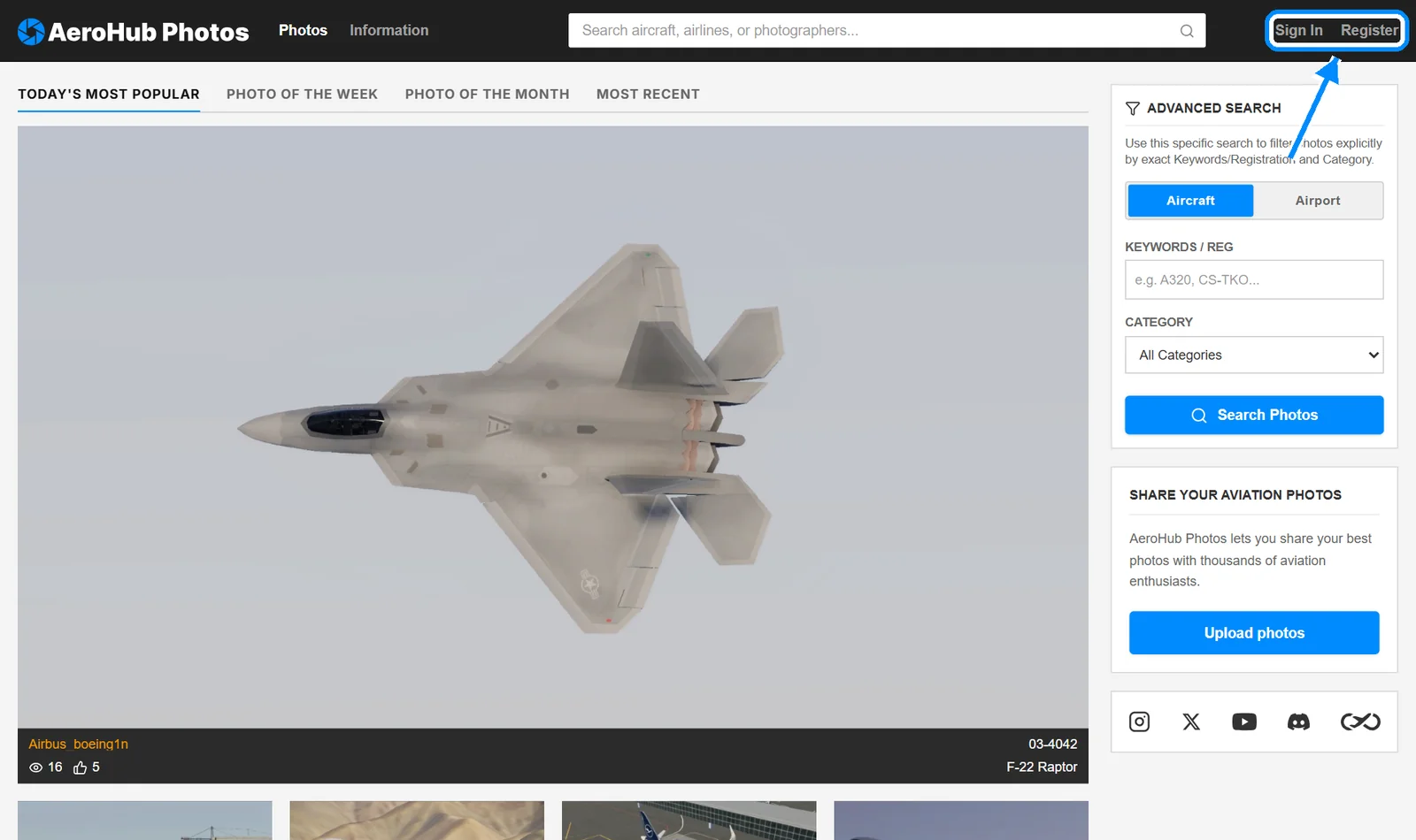 1. Click Sign In or Register at the top right