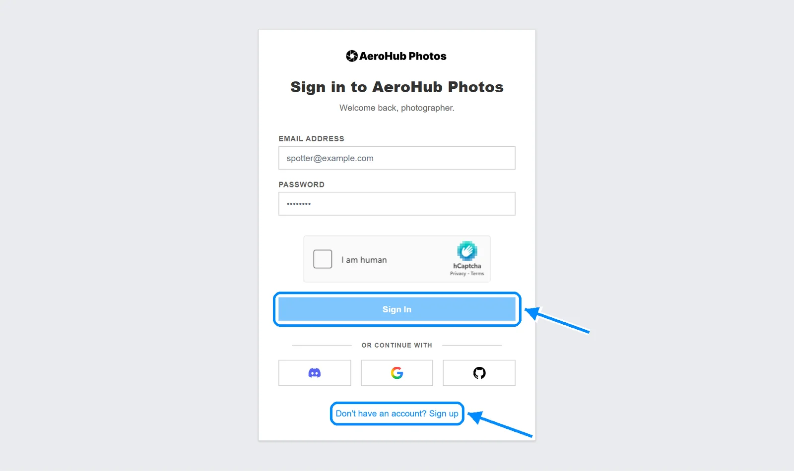 2. Sign in, or click Sign up to create an account